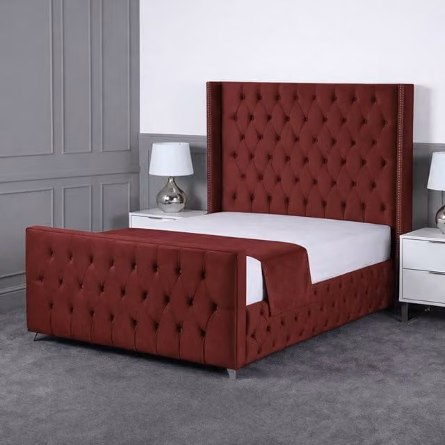 Living Comfort Bedz Executive Luxe Upholstered Velvet Gas Lift Storage Bed in Red, W/D/H: 140 x 200 cm