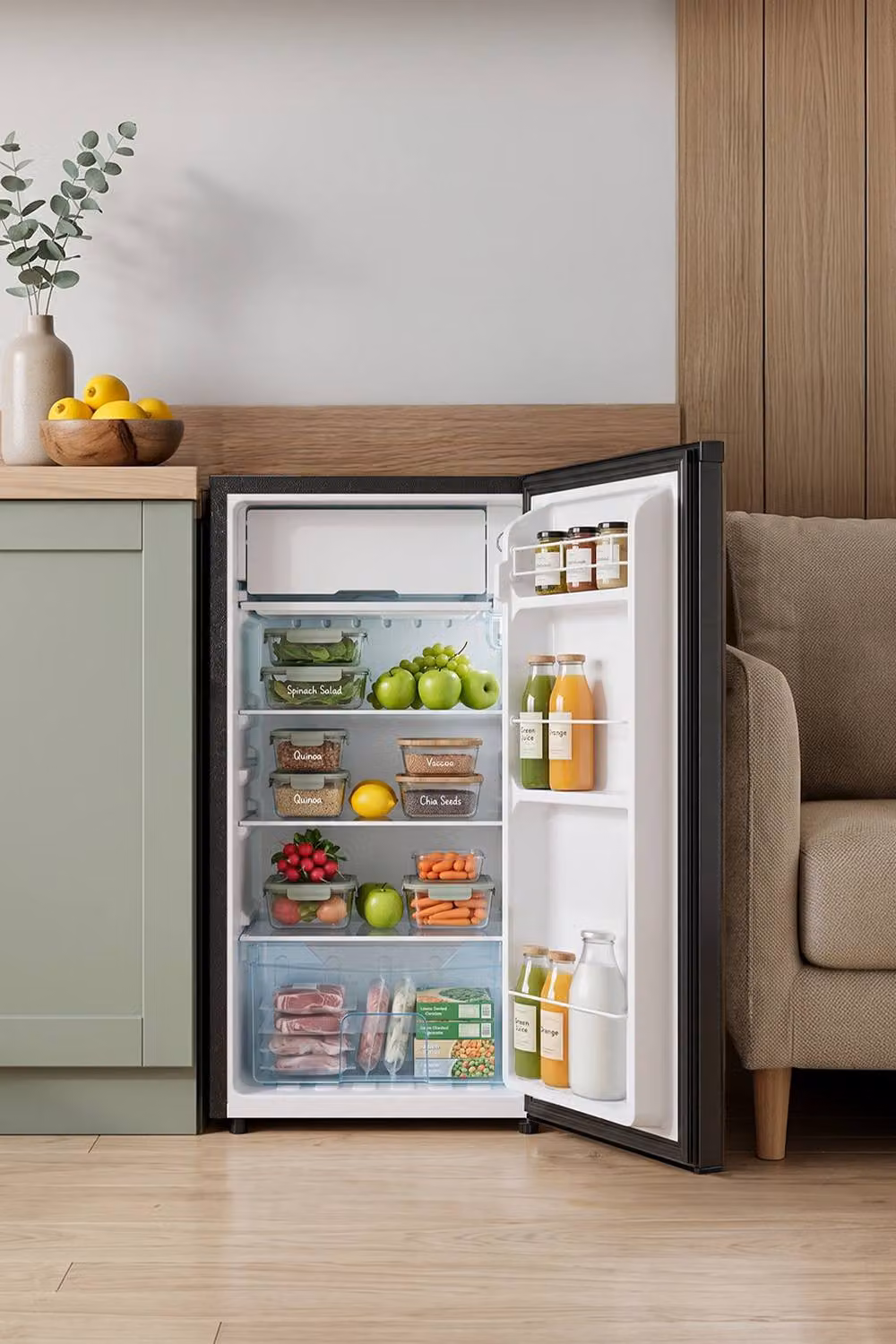 Living and Home 106L Freestanding Refrigerator with 9L Freezer Box in Black – 4