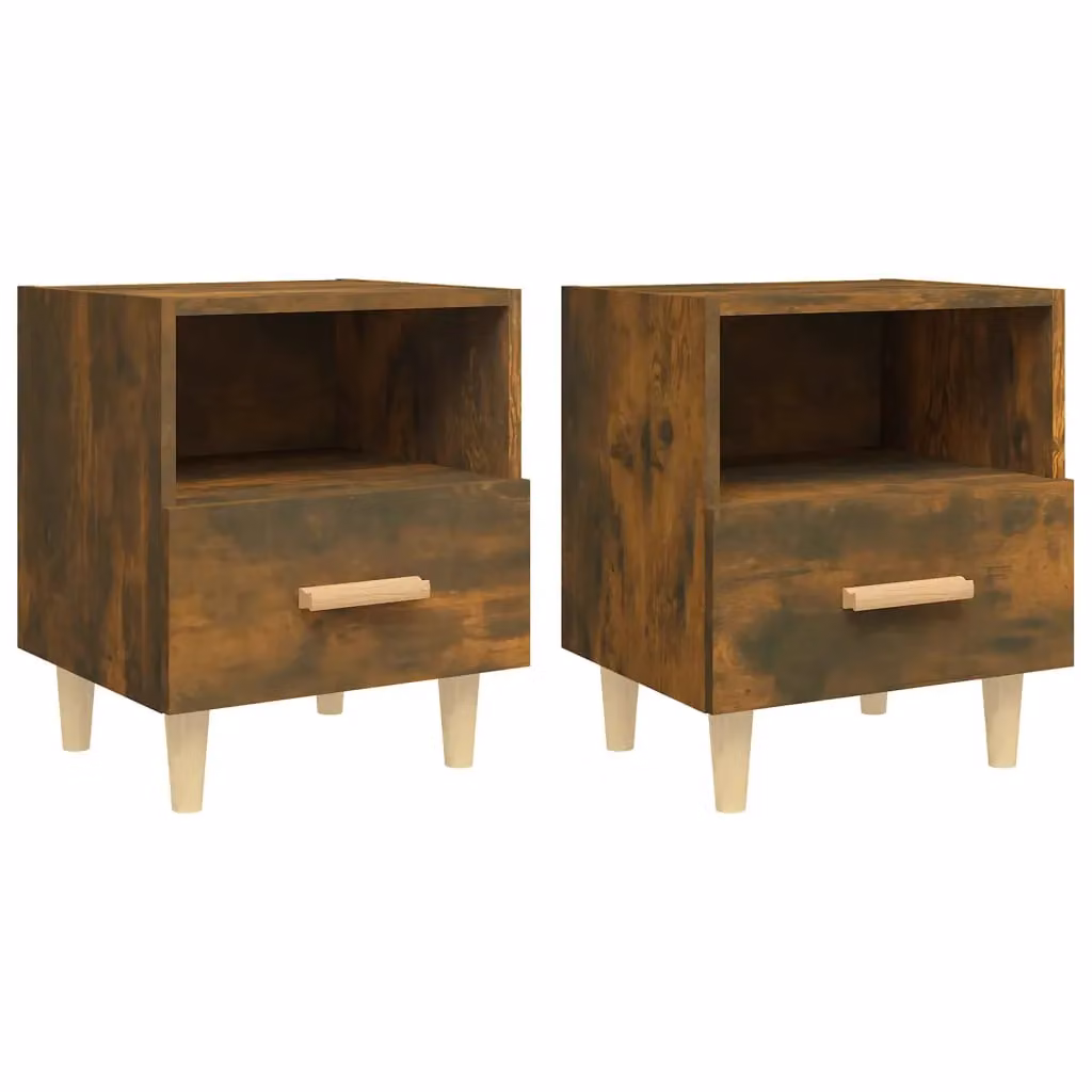 Berkfield Home Set of 2 Smoked Oak Bedside Cabinets, Brown, W/D/H: 40 x 35 x 47 cm – 2