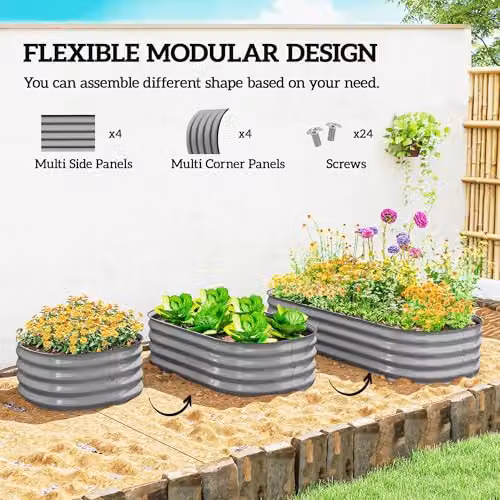 Outsunny Galvanised Steel Raised Garden Bed Planter in Silver, W: 150 cm, D: 62 cm, H: 30 cm – 3