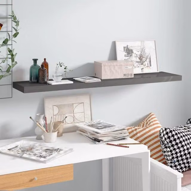 Berkfield Home Floating Wall Shelf in High Gloss Grey, W/D/H: 120 x 23.5 x 3.8 cm – 1