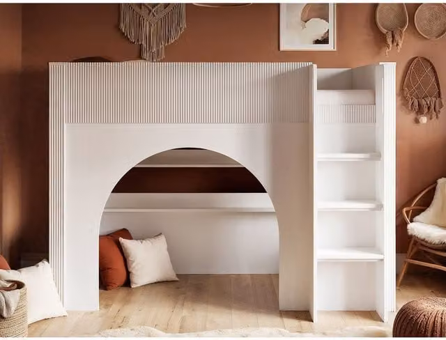 Flair Kaska Mid Sleeper Bed with Ribbed Panel and Stairs in White