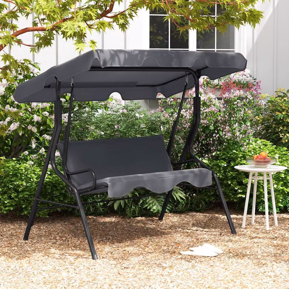 Gymax 3-Seater Canopy Swing Chair with Weatherproof Cushions in Grey – 9