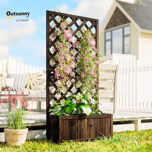 Outsunny Black and Brown Rustic Pine Flower Stand with Trough Planter – 2