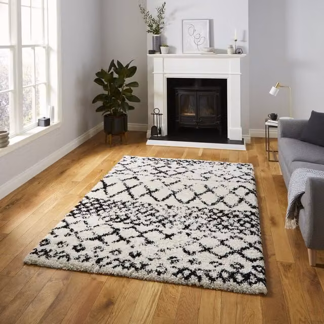 Terrys Scandi Berber Moroccan Style Rectangular Rug in White and Black
