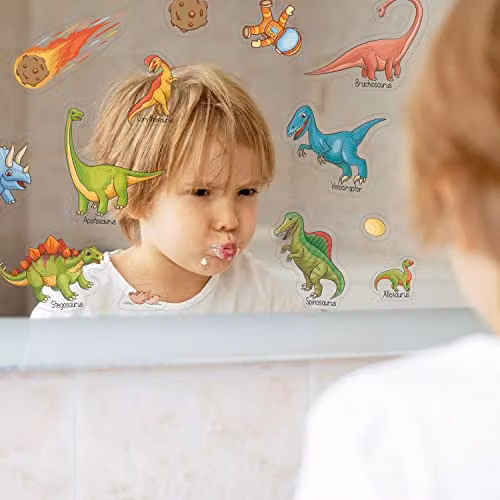 WALPLUS Dinosaurs and Solar System Window Stickers, Removable and Reusable Multicolour Double-Sided Glass Clings for Kids Rooms and Classrooms – 3
