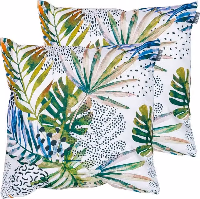 ICON Set of 2 Yellow and White Watercolour Palm Print Outdoor Square Cushions