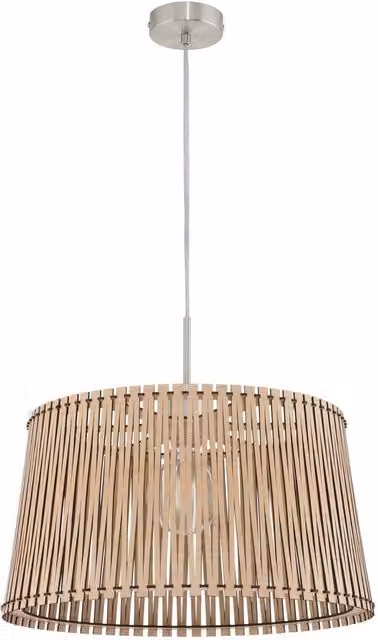 Loops Pendant Ceiling Light in Satin Nickel and Maple Wood with E27 Bulb Holder