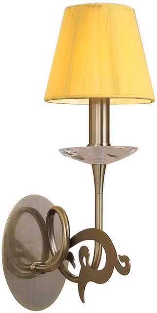 Netlighting Acanto Wall Lamp with Switched E14 Brass Base and Amber Yellow Fabric Shade