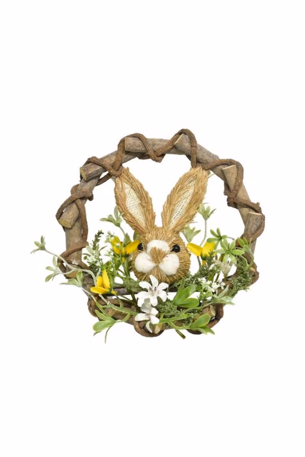 KDMD Brown Rustic Easter Wreath with Bunny Face and Floral Rattan and Wood Decorations – 2