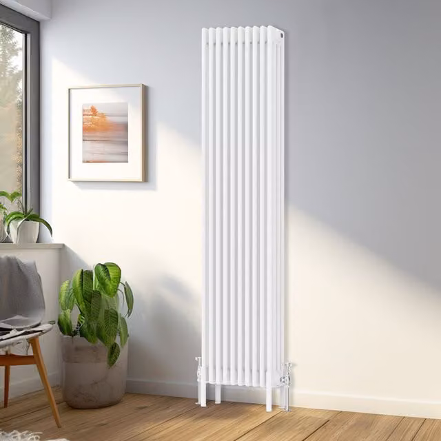 Right Radiators Traditional 4 Column Vertical Radiator, White, Height: 180 cm, Width: 47 cm