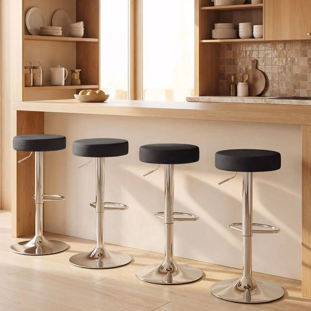 NESTLUNE Set of 2 Height Adjustable Black Metal Bar Stools – 3