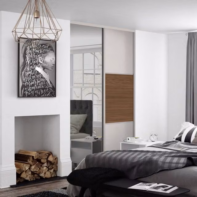 Spacepro Classic 3 Panel Sliding Wardrobe Door Kit in Dove Grey Walnut with Mirror, W: 118.5 cm