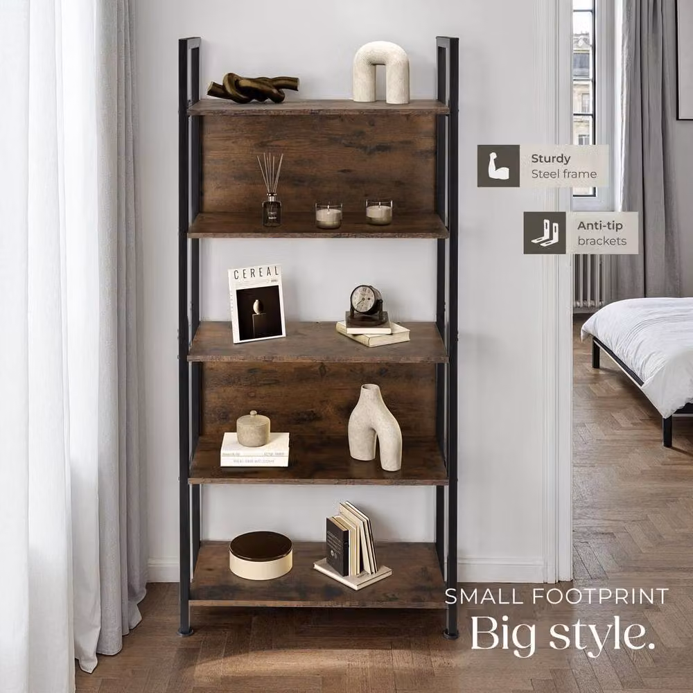 tectake Westport Free-Standing Presentation Shelf with 5 Shelves in Brown – 7