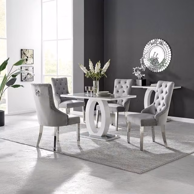 FurnitureboxUK Giovani Grey Rectangular Glass Dining Table and 4 Chairs W/D/H: 120 x 70 x 70 cm