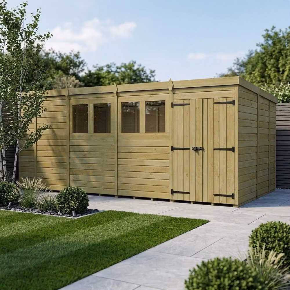 Buttercup Farm Brown Timber Pent Garden Shed with Double Doors and Windows – 2