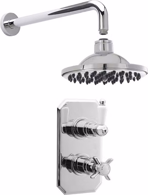 Balterley Traditional Concealed Twin Victorian Valve Shower Set with Overhead Shower and Diverter in Silver Chrome