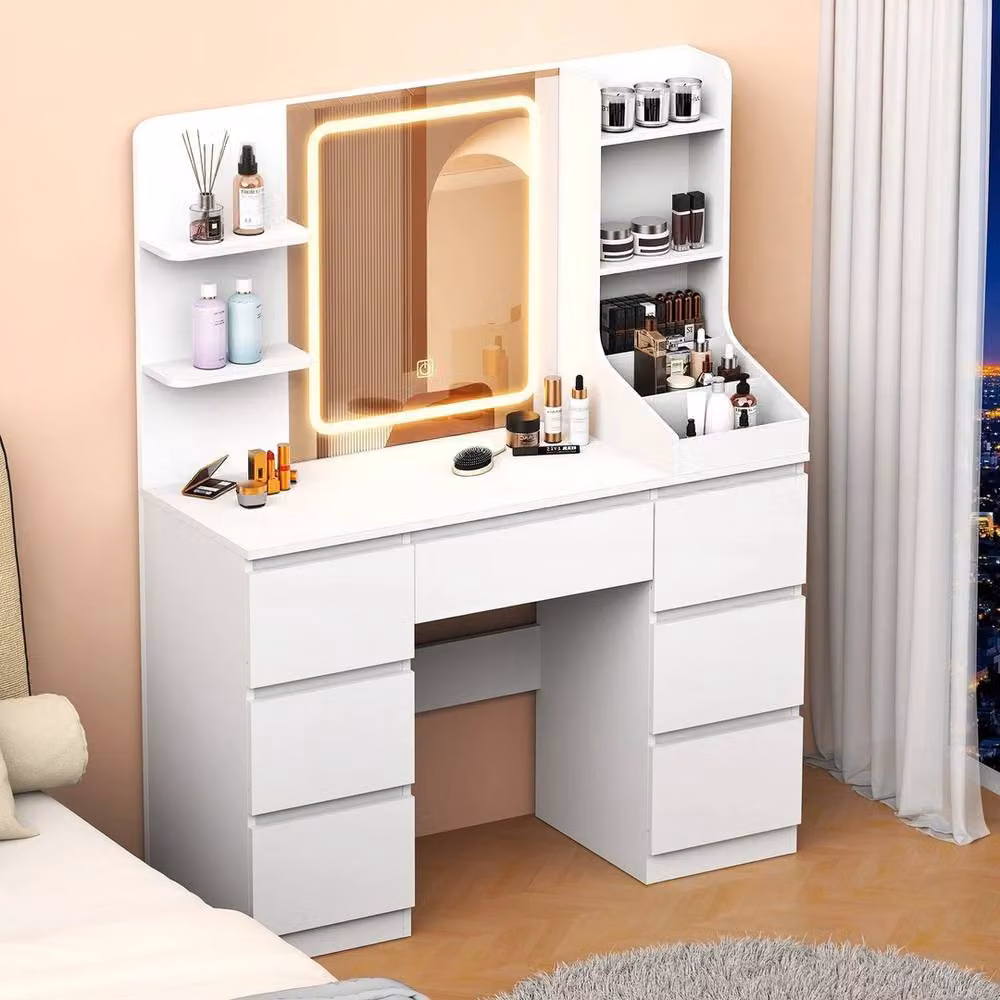 SPETLEK White LED Hollywood Style Dressing Table with 7 Drawers – 2
