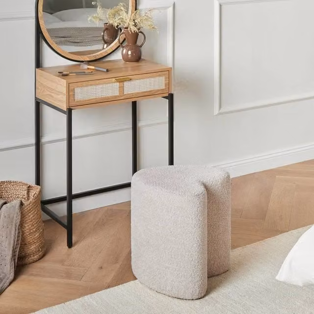 Wyld and Coco Heart-Shaped Bouclé Pouffe in Beige