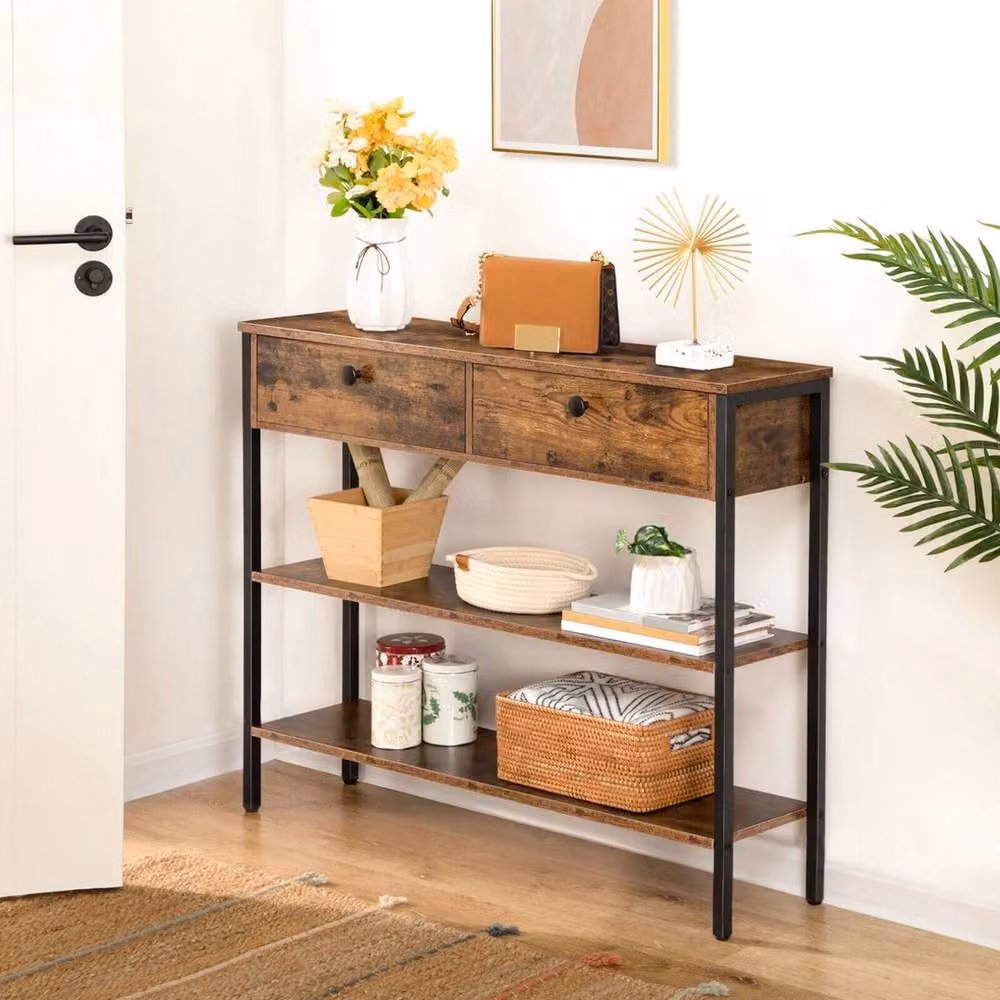 Havendro Rustic Brown Console Table with 2 Drawers, W/D/H: 80 x 24 x 24 cm – 3