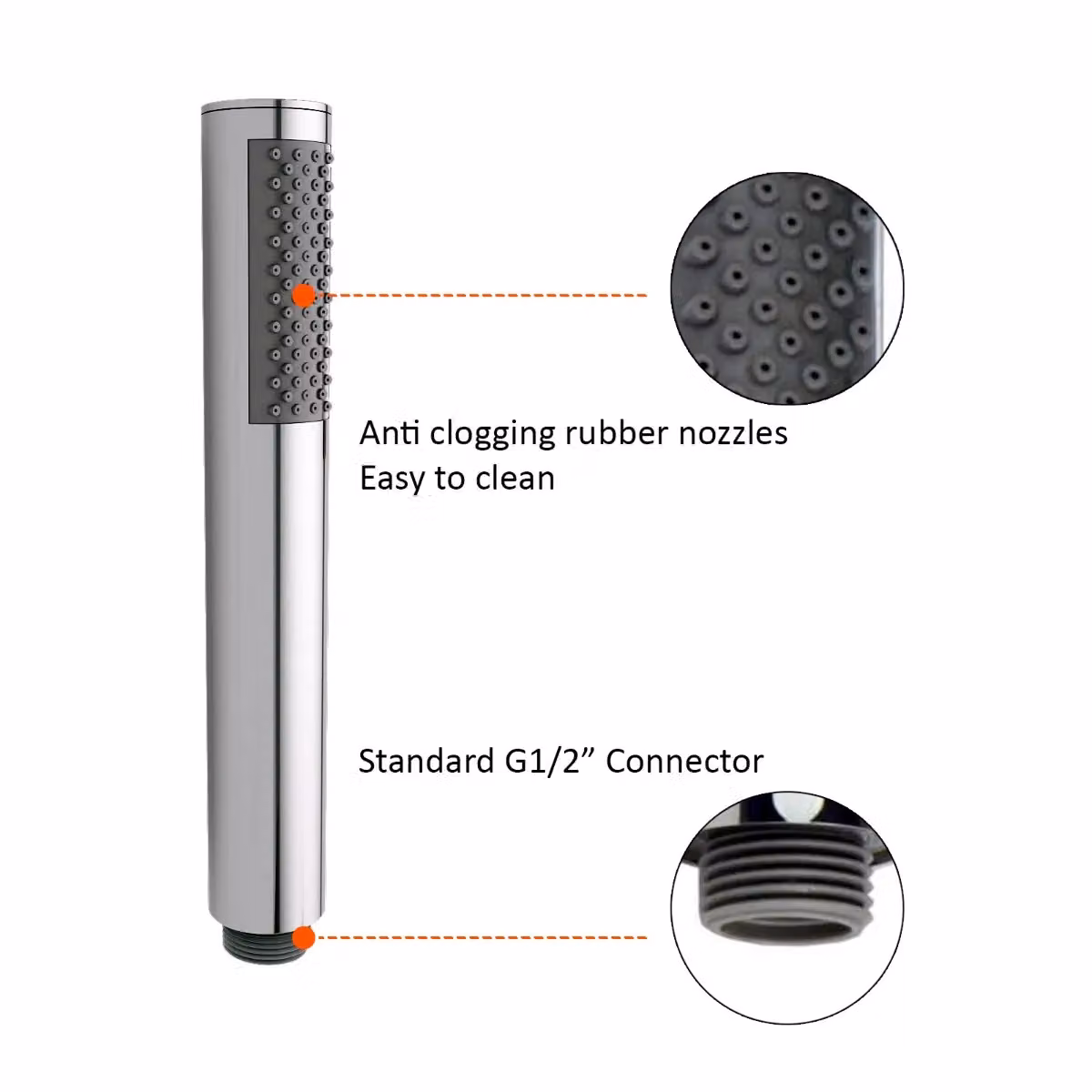 Nes Home Chrome Pencil Single Mode ABS Shower Handset in Silver – 2