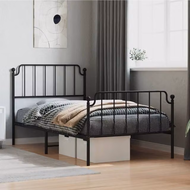 Berkfield Home Metal Bed Frame with Headboard and Footboard, Black, W/D/H: 100 x 200 cm – 1