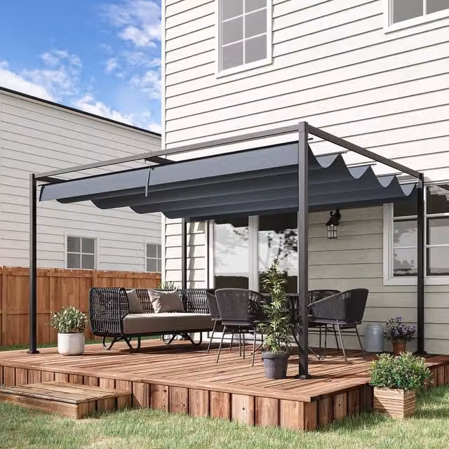 Outsunny Metal Pergola Gazebo Patio Sun Shelter in Grey, 400cm