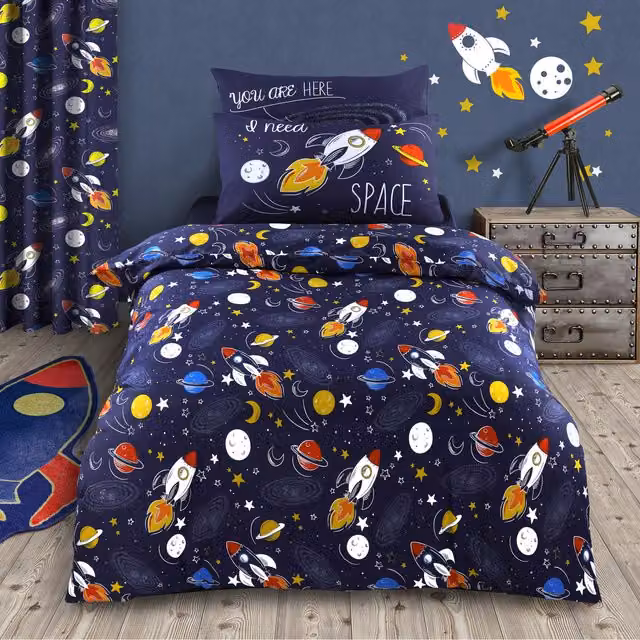 Velosso Reversible Blue Space Graphic Polycotton Duvet Cover Set for Children