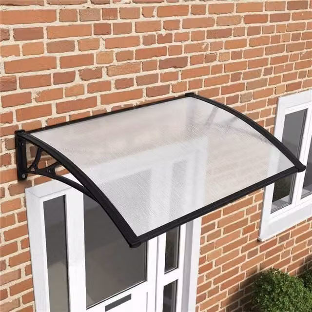 EONLION Black and Transparent Aluminium Door Canopy Awning Rain Shelter, W: 100 cm, D: 100 cm, H: 76 cm – 1