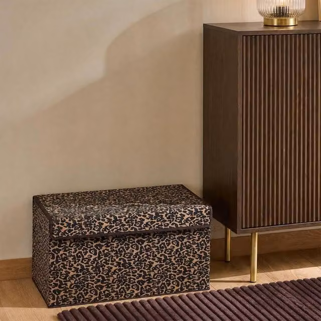 OHS Brown Leopard Print Foldable Fabric Storage Box with Lid and Handles, W/D/H: 37.0 x 37.0 x 64.0 cm – 3
