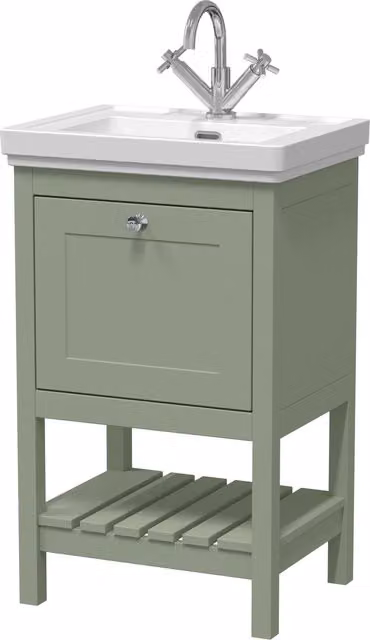 Balterley Floor Standing 1 Drawer Bathroom Vanity and Fireclay Basin, Green, W: 50 cm, H: 86.5 cm