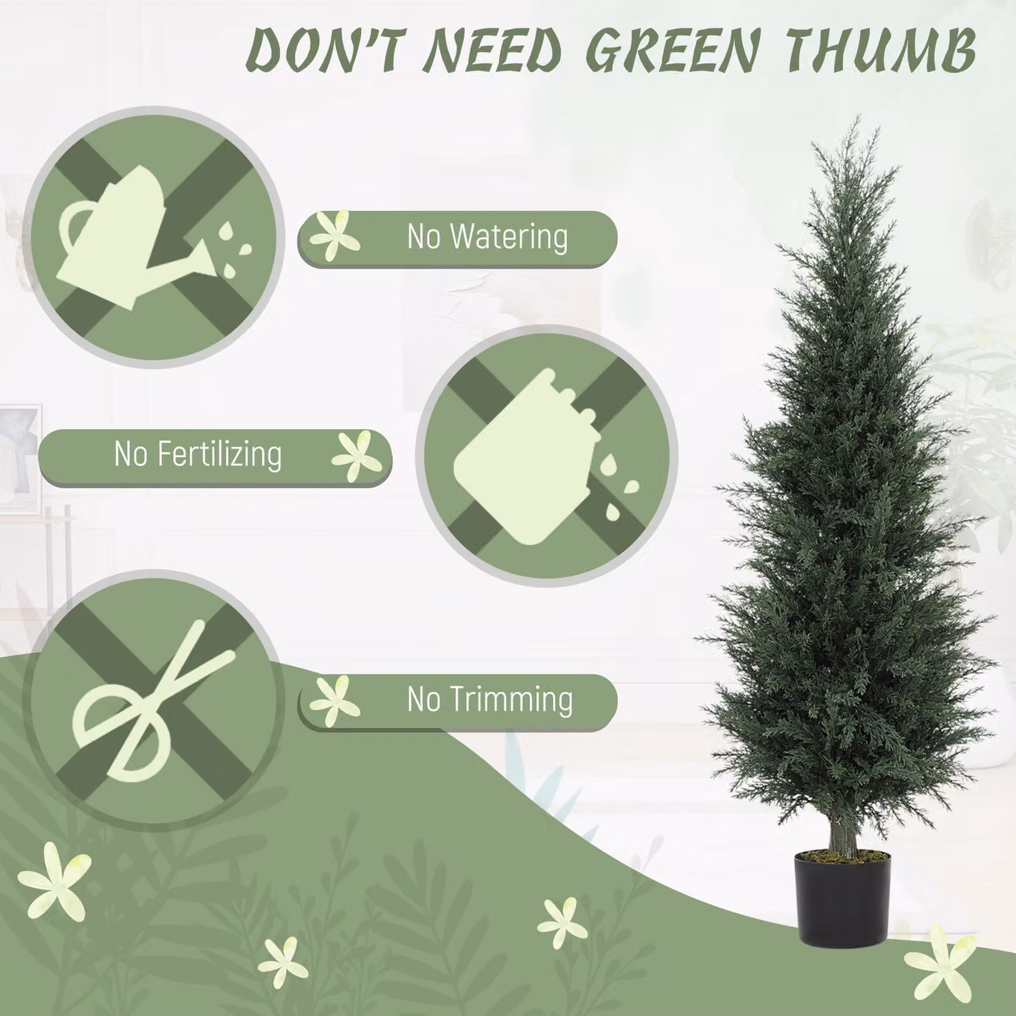 HOMCOM Set of 2 Green Artificial Cypress Trees with 638 Leaves, Height: 120 cm, UV-Resistant Plastic Fake Trees for Indoor and Outdoor Use – 5