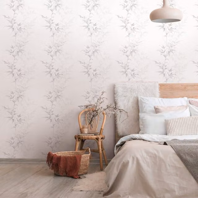 Galerie Industrial Effects Trailing Tree Botanical Floral Wallpaper Roll in White, Grey and Beige
