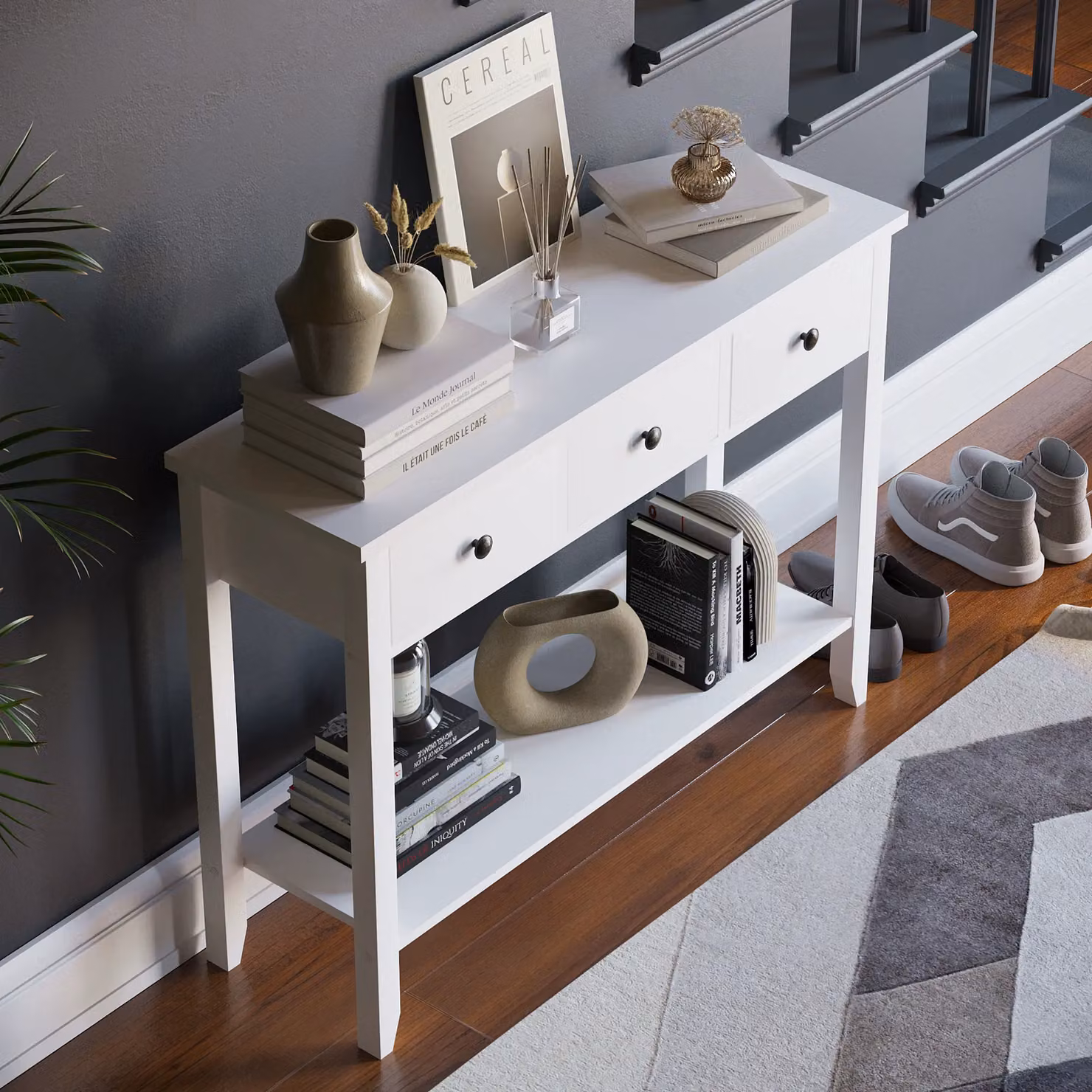 Vida Designs Windsor Wooden Console Table with Drawers in White – 3