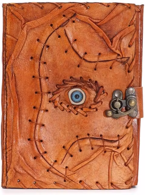 KDMK Evil Eye Hardcover Journal with Faux Leather Cover and Deckle Edge Paper in Brown