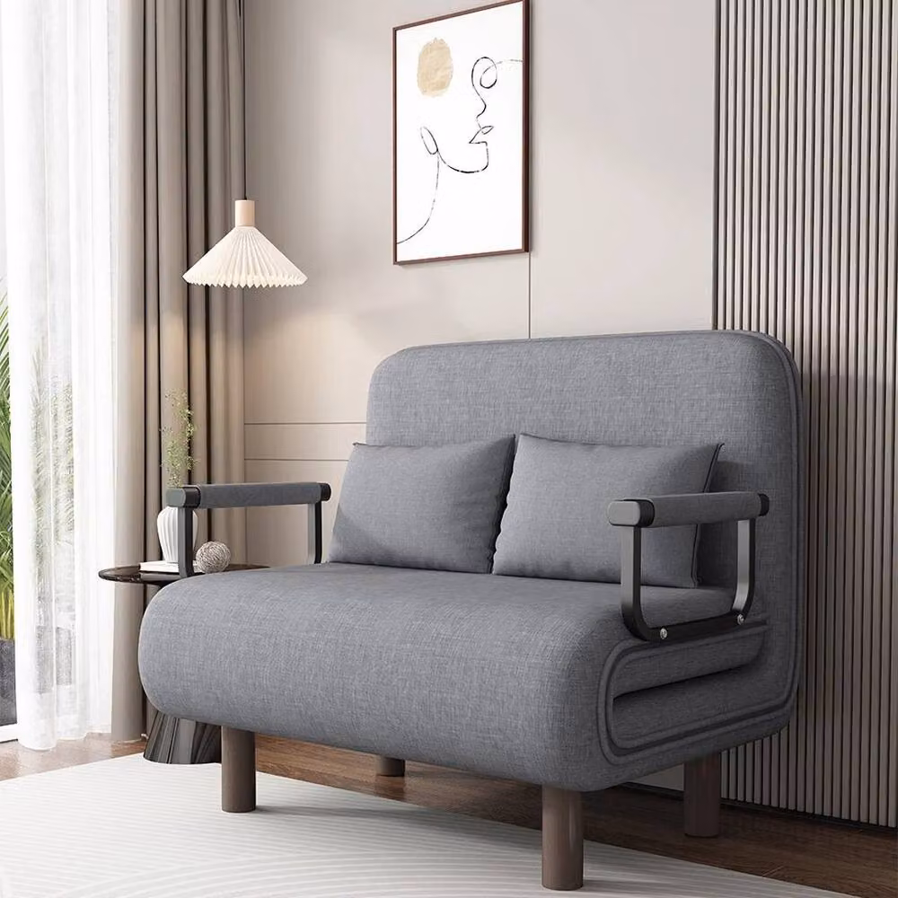 PAWNORA Double Fabric Sofa Bed in Grey with Metal Frame – 4