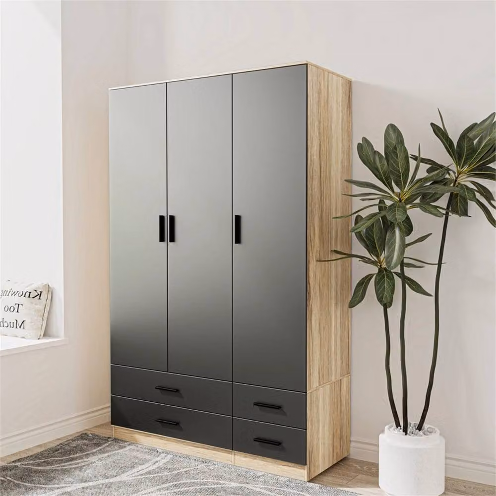 FORGEVIO Modern 3 Door 4 Drawer Wardrobe in Oak and Black – 3