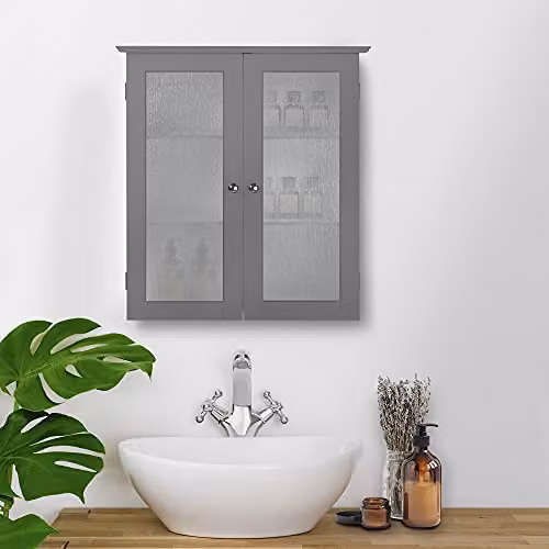 Teamson Home Connor Modern Wall Mounted Bathroom Cabinet with 2 Glass Doors and Internal Shelves, Grey – 3