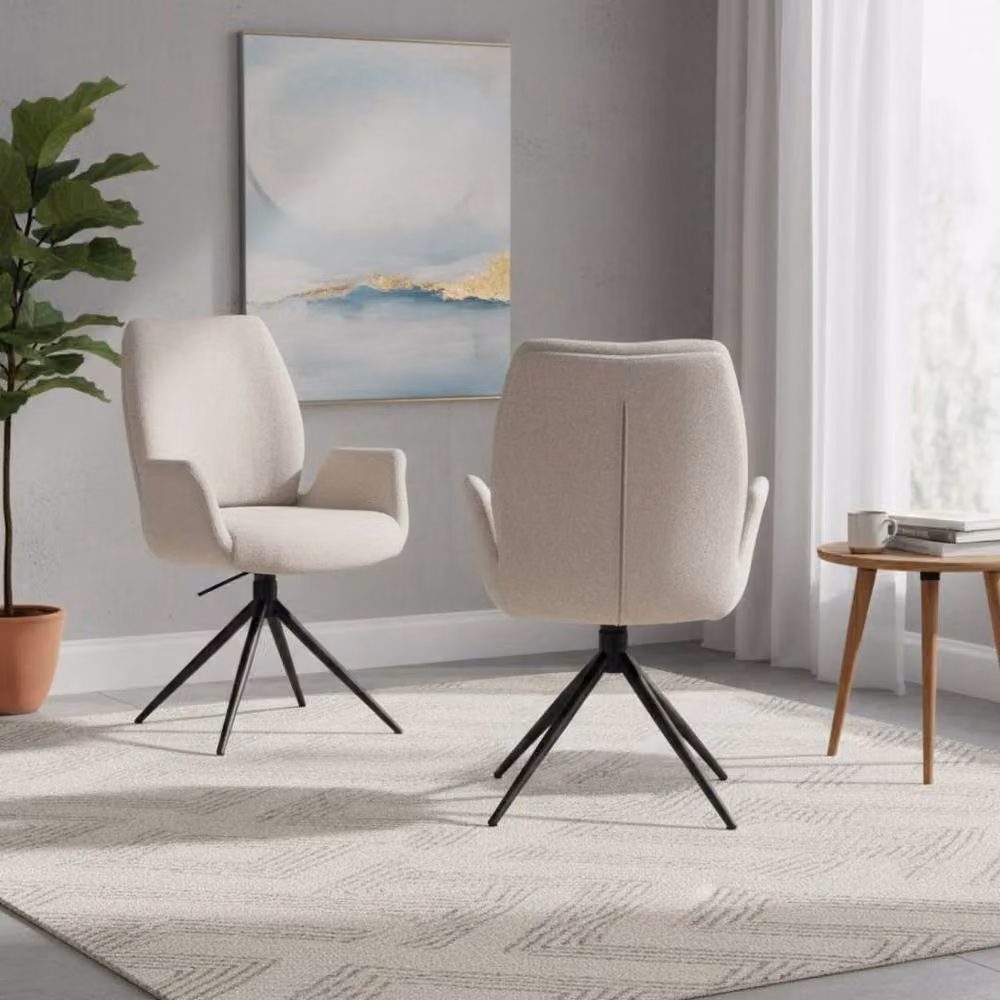 HOME LUXE INTERIOR Fairmont 360 Swivel Dining Chairs, Set of 2, Beige Fabric with Metal Frame – 2