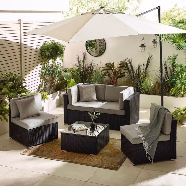 FurnitureboxUK Orlando 4 Seat Modular Outdoor Garden Rattan Sofa in Black