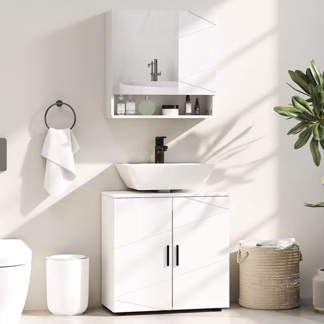 Kleankin White Under Sink Bathroom Cabinet with Hinged Doors and Internal Shelves W/D/H: 60 x 30 x 60 cm