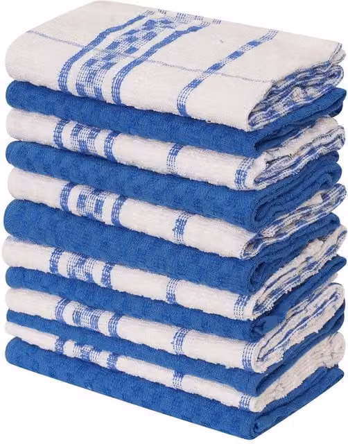 K Collection Checked Cotton Tea Towel Set, Pack of 12, Blue – 1