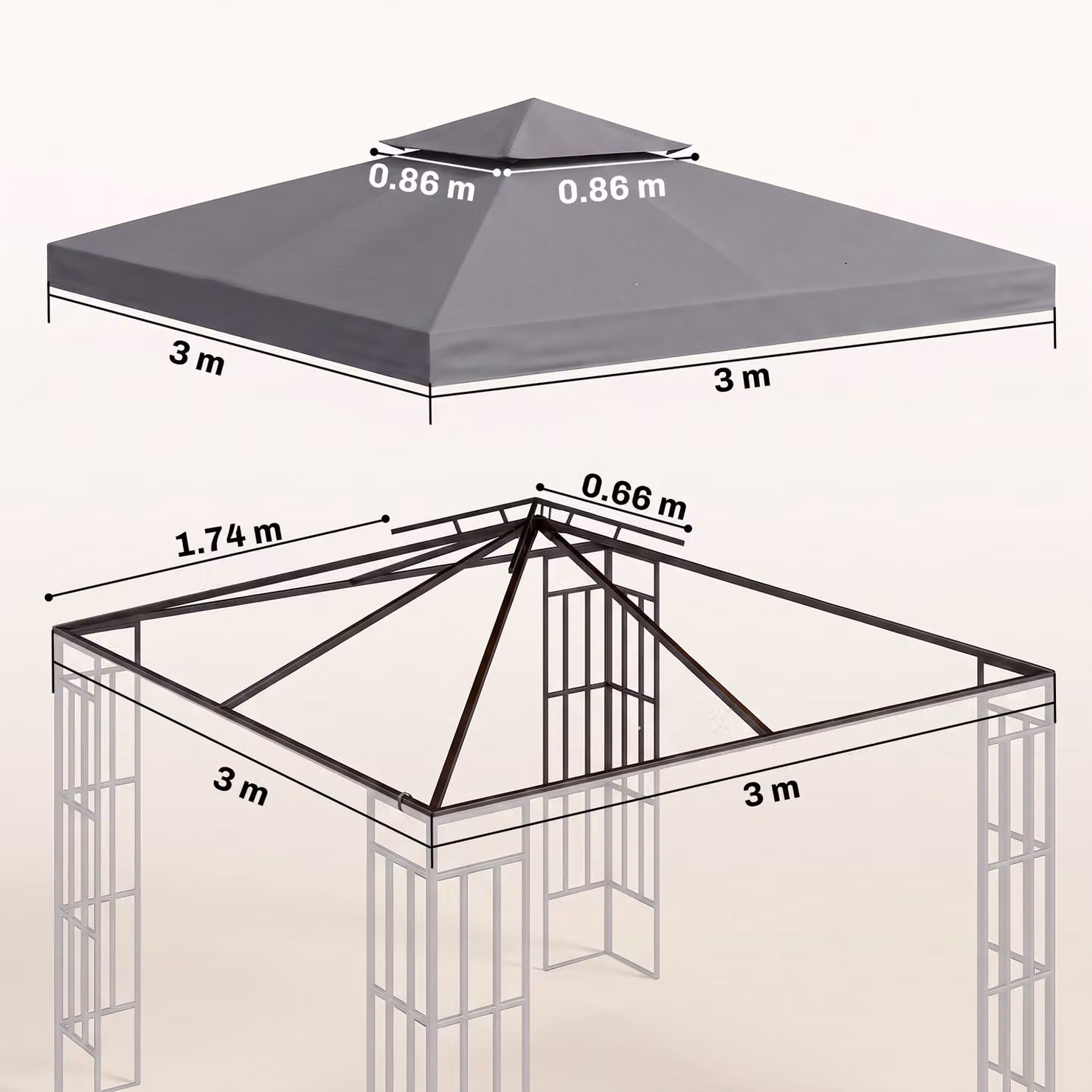 Outsunny Replacement Gazebo Canopy Roof Top Cover in Deep Grey, 3 x 3 m – 3