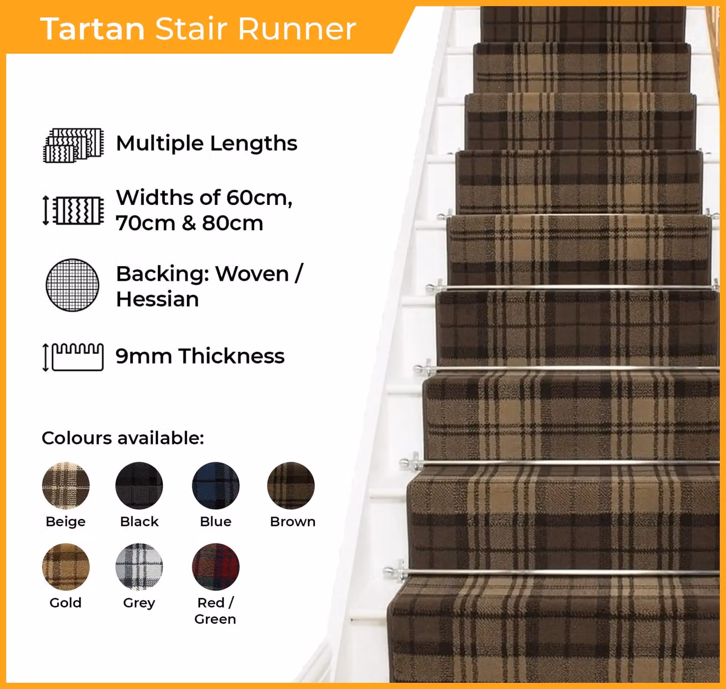 runrug Tartan Stair Runner Carpet in Red, W: 70 cm x L: 510 cm – 2
