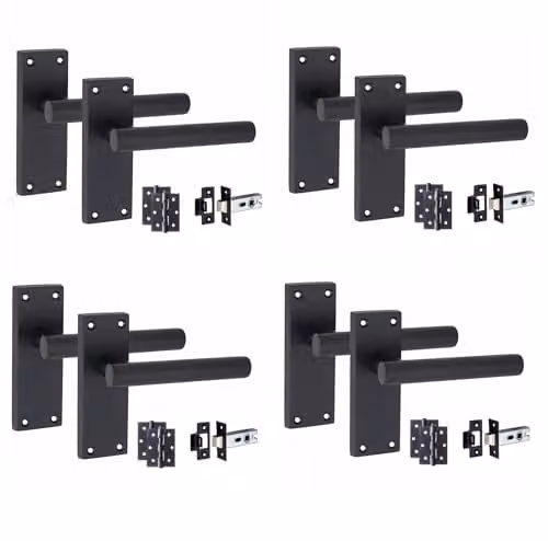 Golden Grace Straight T-Bar Door Handles with Hinges, Latch and Screws in Matt Black