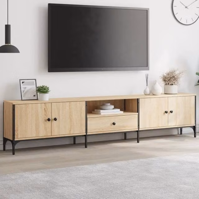 Berkfield Home TV Cabinet with Drawer in Sonoma Oak Natural, W: 200 cm, D: 44 cm, H: 25 cm – 1