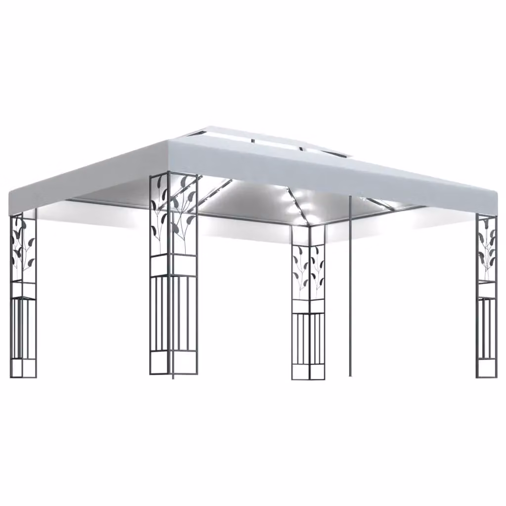 Berkfield Home White Double Roof Gazebo with Multicolour LED String Lights, W: 4.0 m, D: 3.0 m, H: 3.0 m – 2