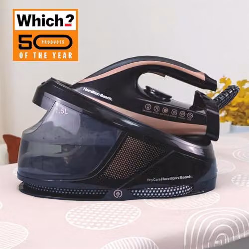 Hamilton Beach Pro Care Steam Generator Iron with Vertical Steam, Anti-Calc Technology and Non-Stick Ceramic Soleplate, Black/Bronze – 3
