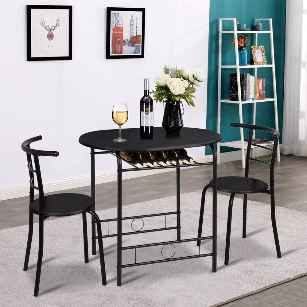 KORVIXA Black Modern Square Dining Table with Storage Shelf, W/D/H: 100 x 100 x 75.94 cm – 3