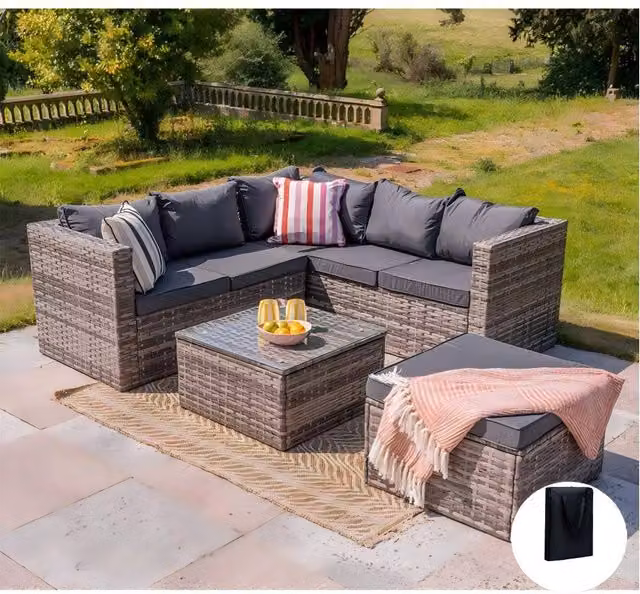 Furniture Maxi Vancouver 6 Seater Modular Rattan Sofa Set in Grey